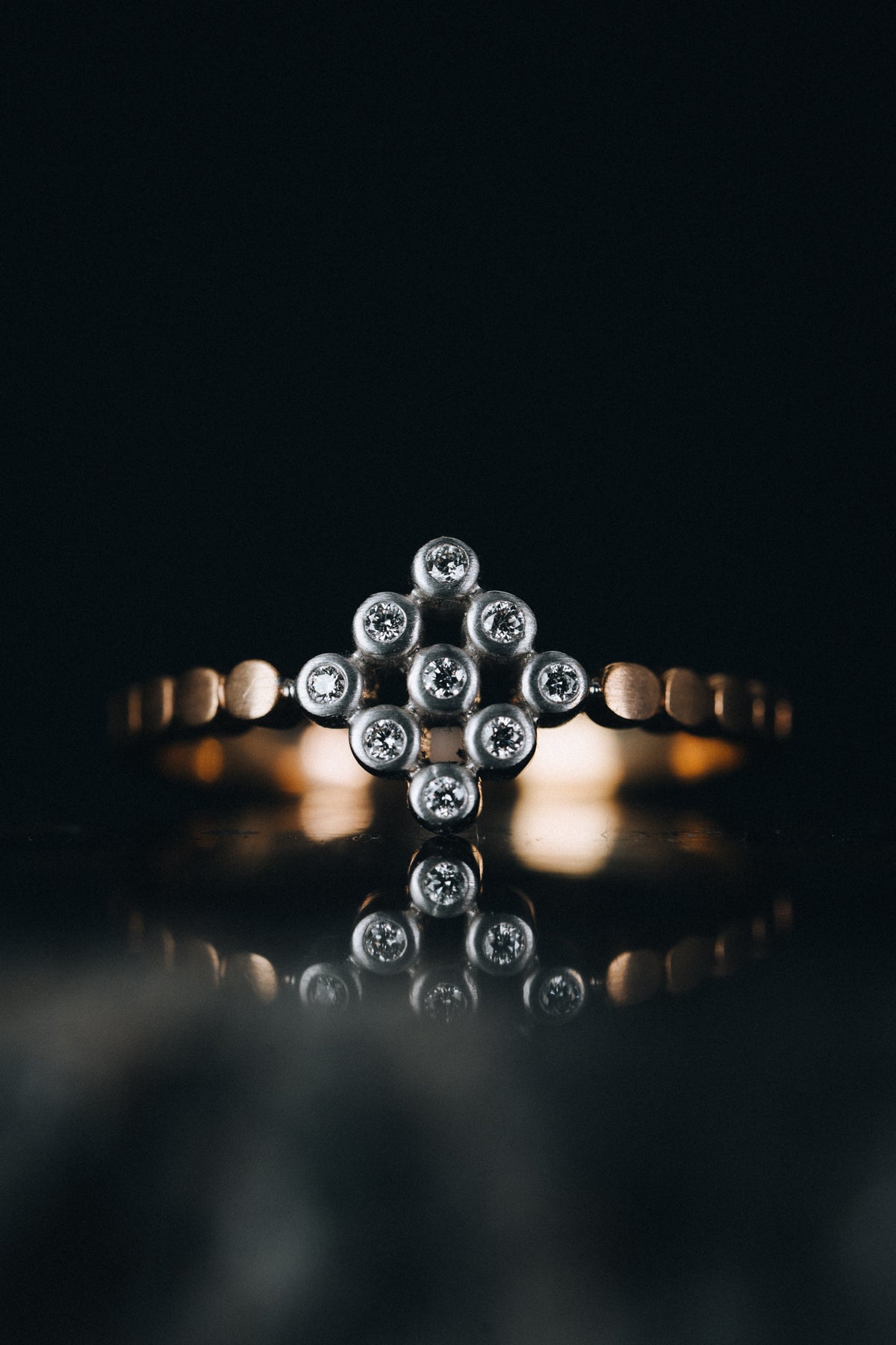 14k Rose and White Gold Cluster Diamond Ring