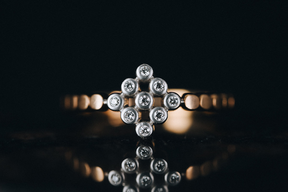 14k Rose and White Gold Cluster Diamond Ring