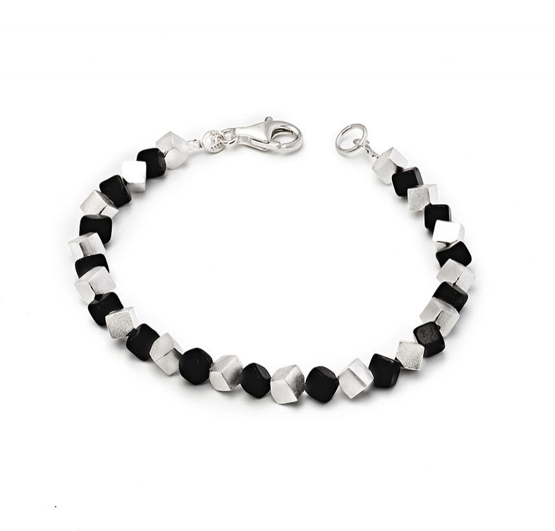 Sterling Silver Cube and Onyx Bracelet