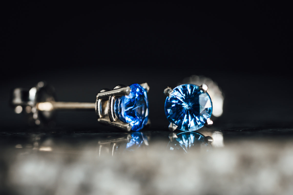 14k White Gold Sapphire Stud Earrings