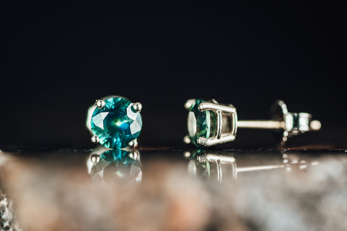 14k White Gold Montana Sapphire Stud Earrings