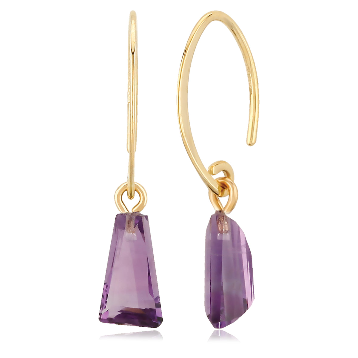 14k Yellow Gold Mini Sweep Tapered Amethyst Drop Earrings