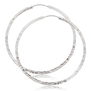 Sterling Silver Hammered 2" Diameter Hoop Earrings