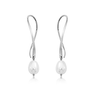 Sterling Silver Sweep Small Pearl Drop Earrings