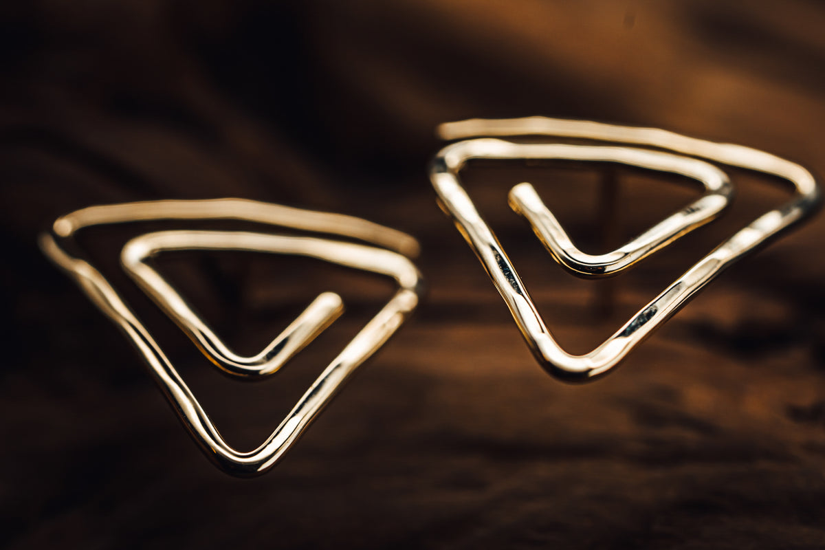 14k Yellow Gold Triangle Spiral Earrings