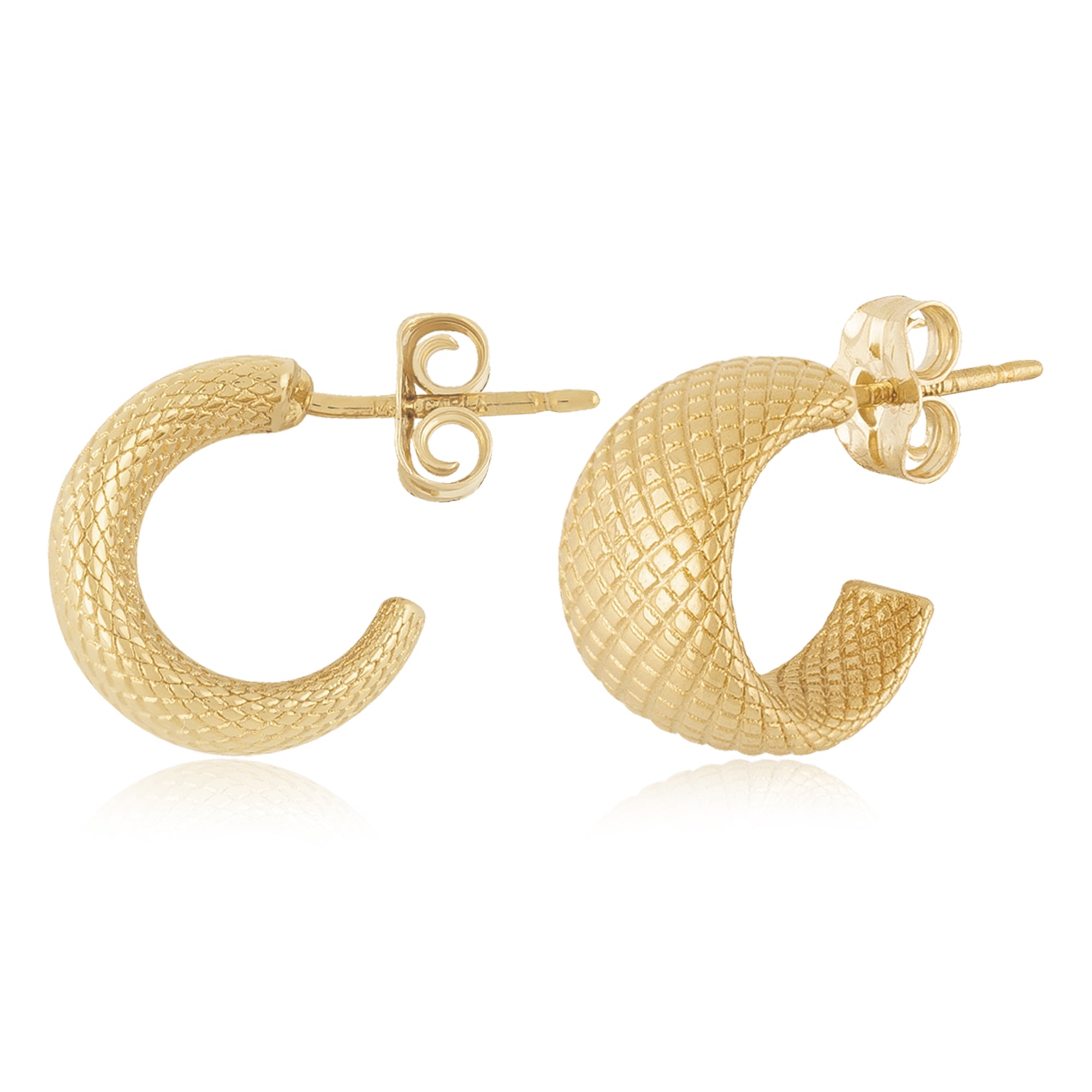 14k Yellow Gold Small Flat Faceted Band Hoop Earrings