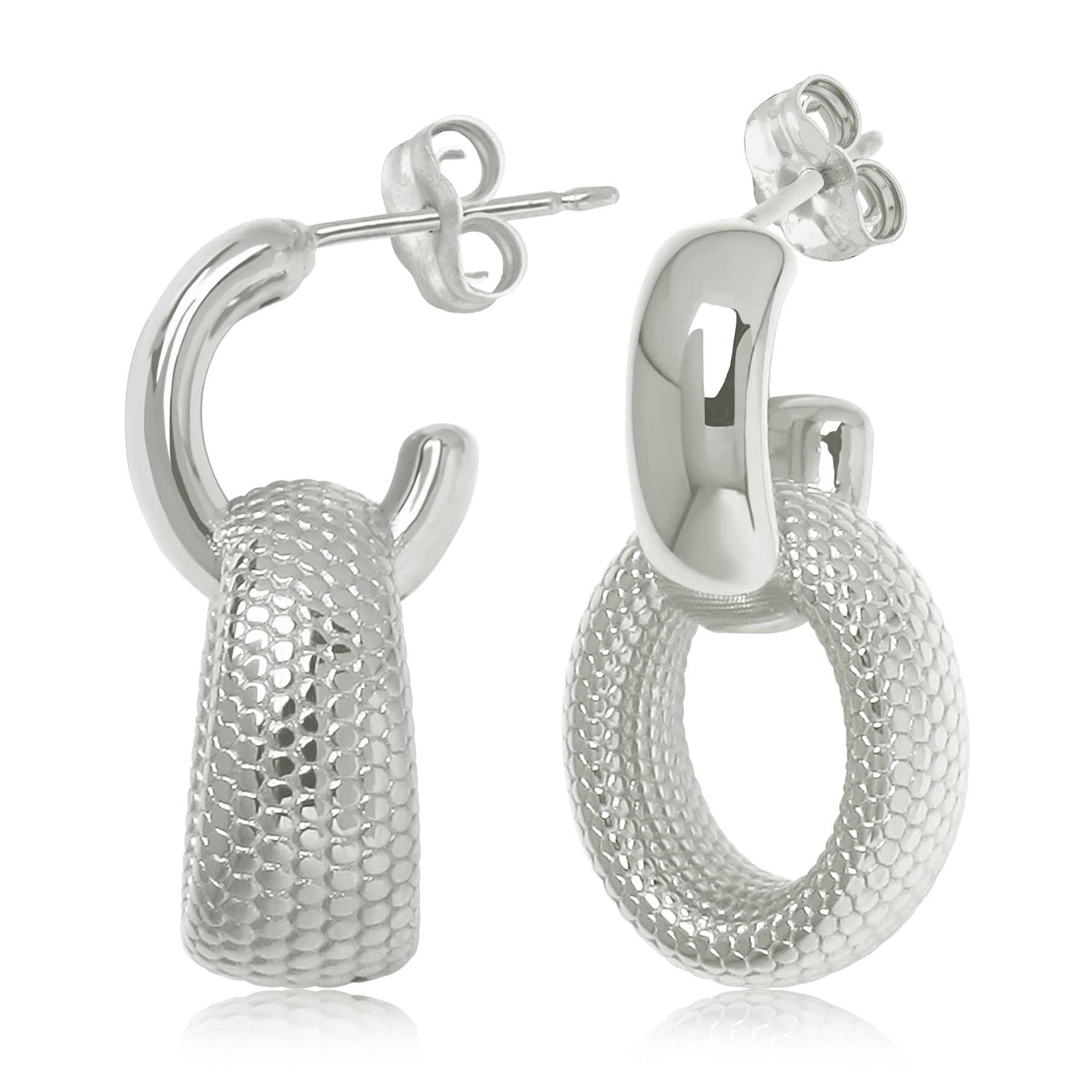 Sterling Silver Textured Oval Drop Earrings