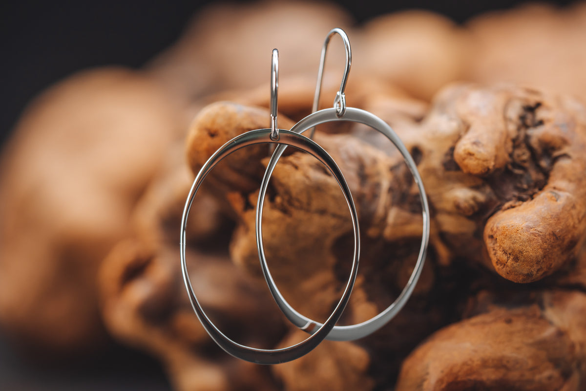 Sterling Silver Oval Drop Earrings