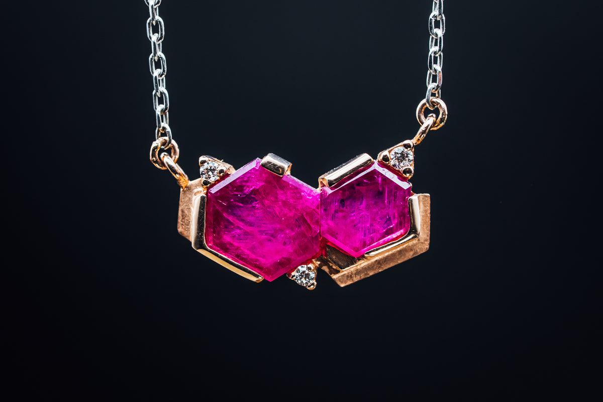 14k Two-Tone White and Rose Gold Ruby and Diamond Necklace