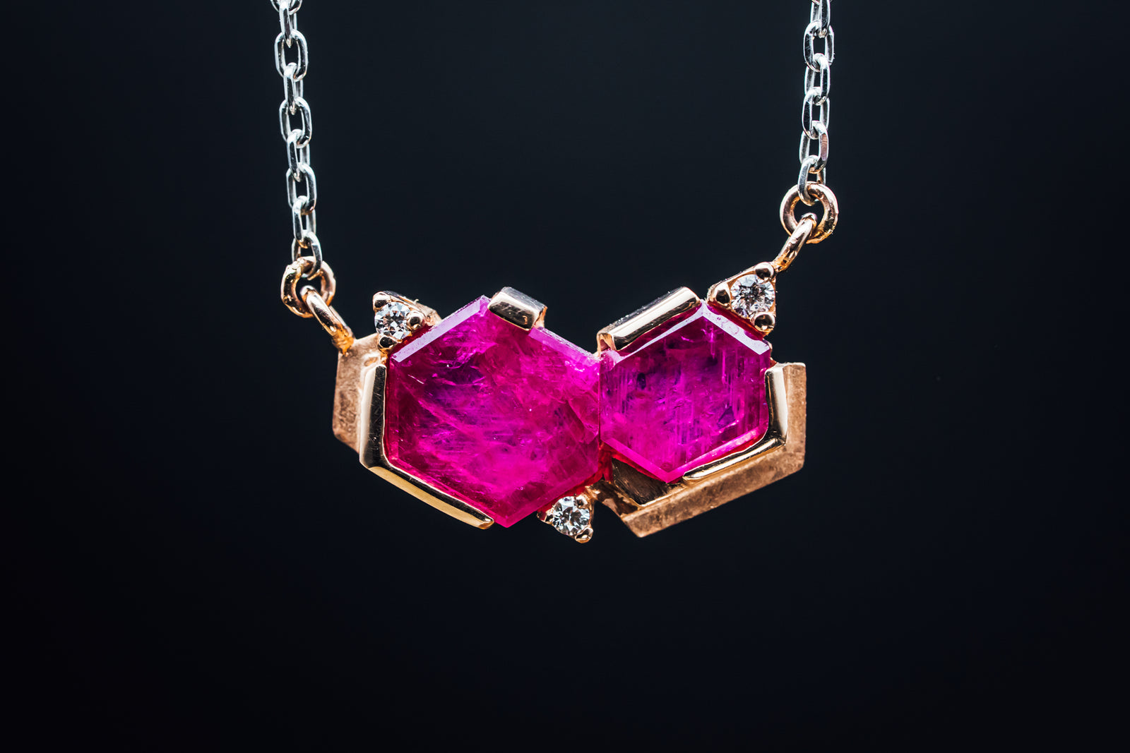 14k Two-Tone White and Rose Gold Ruby and Diamond Necklace