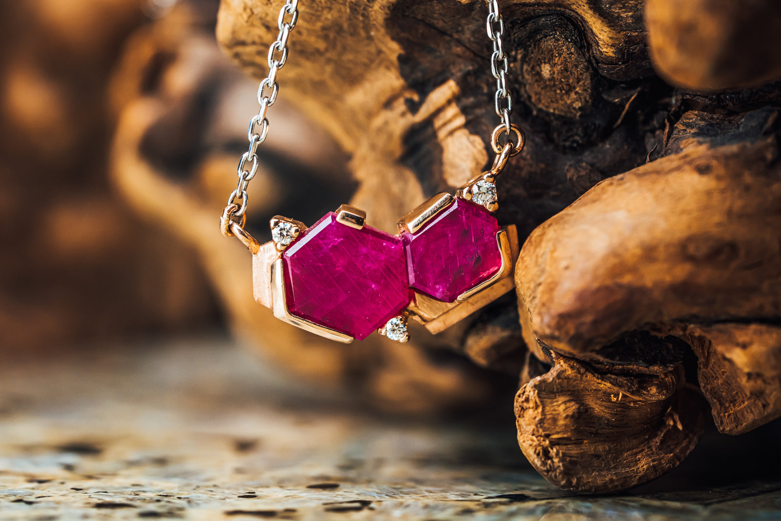 14k Two-Tone White and Rose Gold Ruby and Diamond Necklace