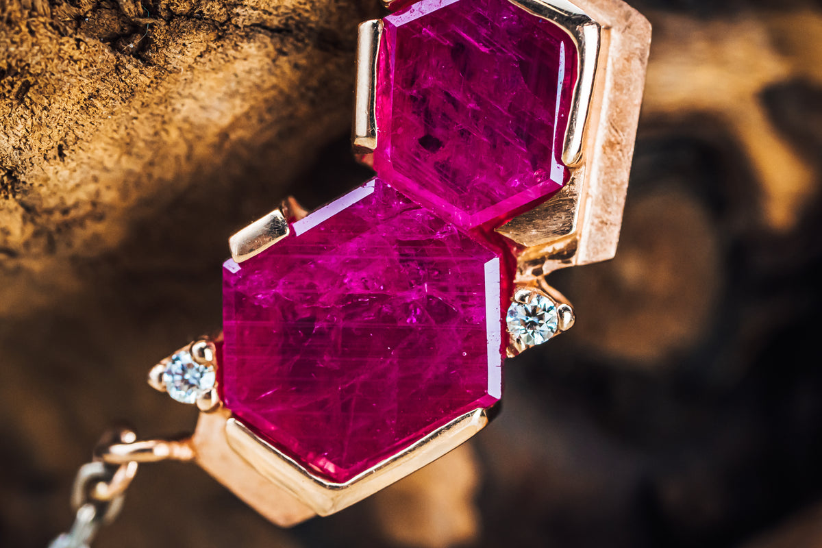 14k Two-Tone White and Rose Gold Ruby and Diamond Necklace