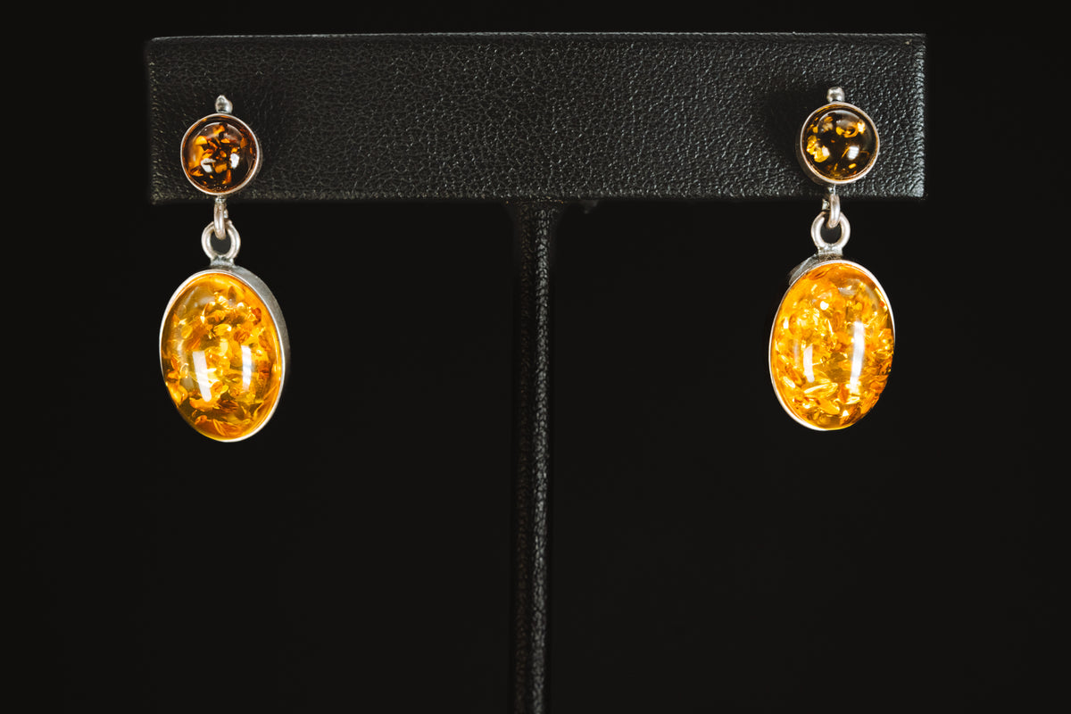 Sterling Silver Bezel Set Amber Drop Earrings