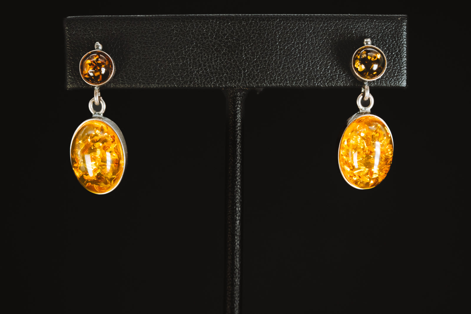 Sterling Silver Bezel Set Amber Drop Earrings