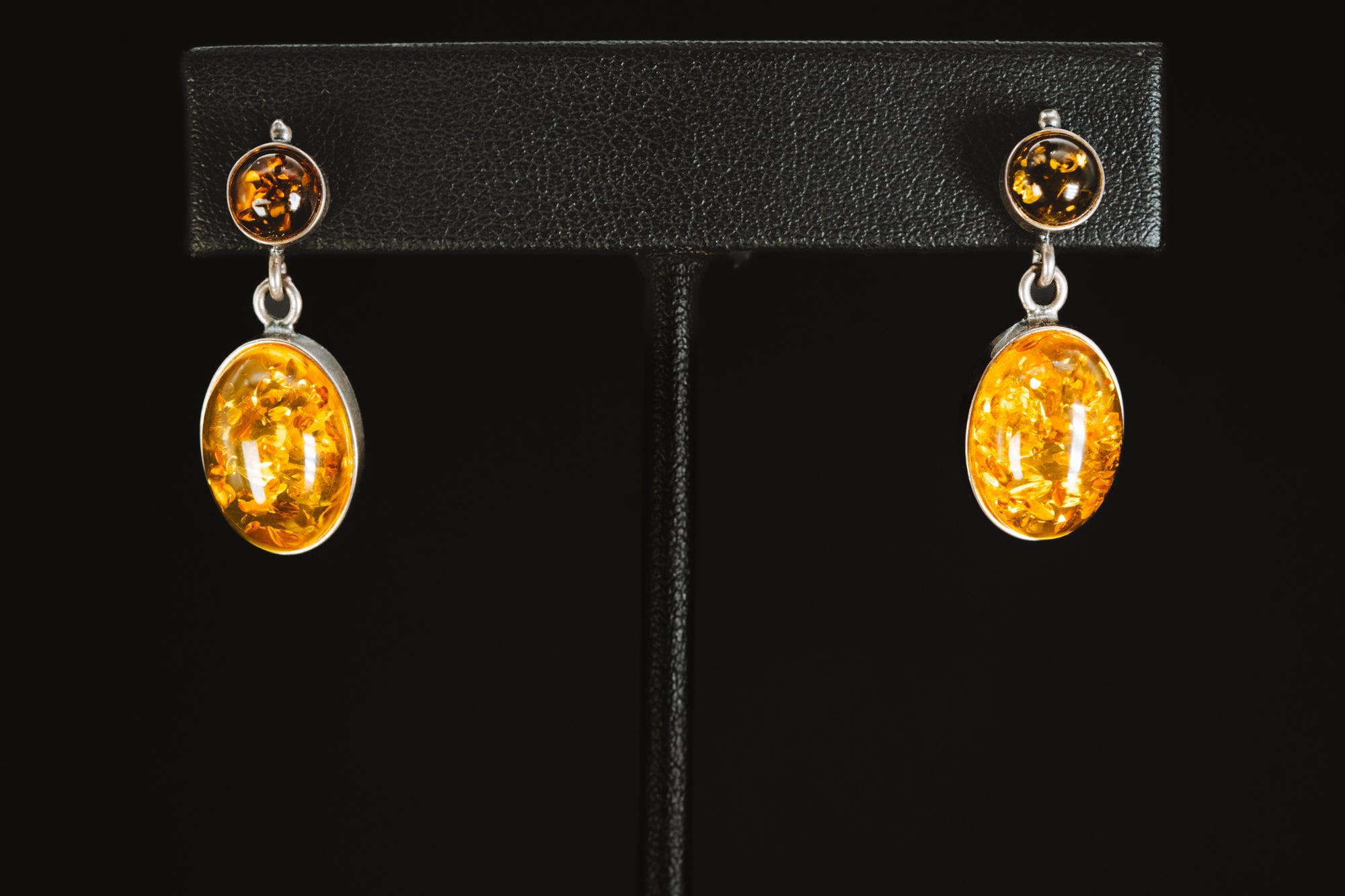 Sterling Silver Bezel Set Amber Drop Earrings