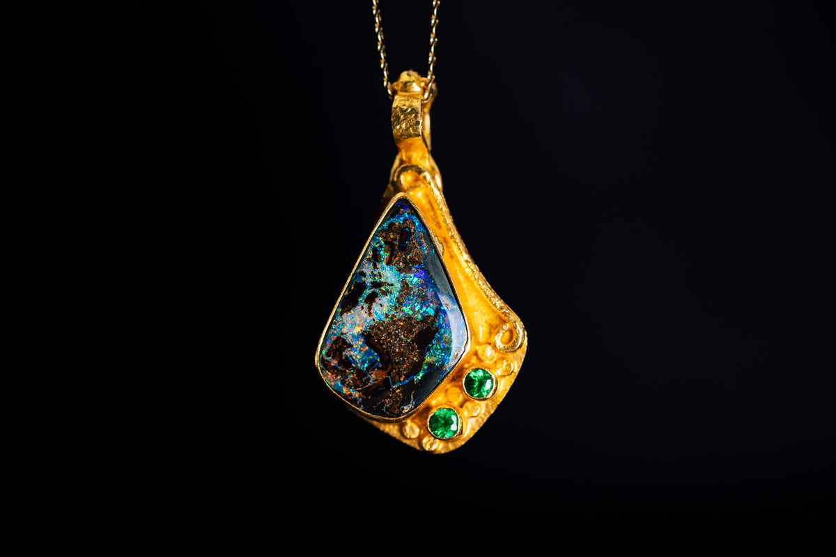 22k Yellow Gold Australian Boulder Opal Pendant