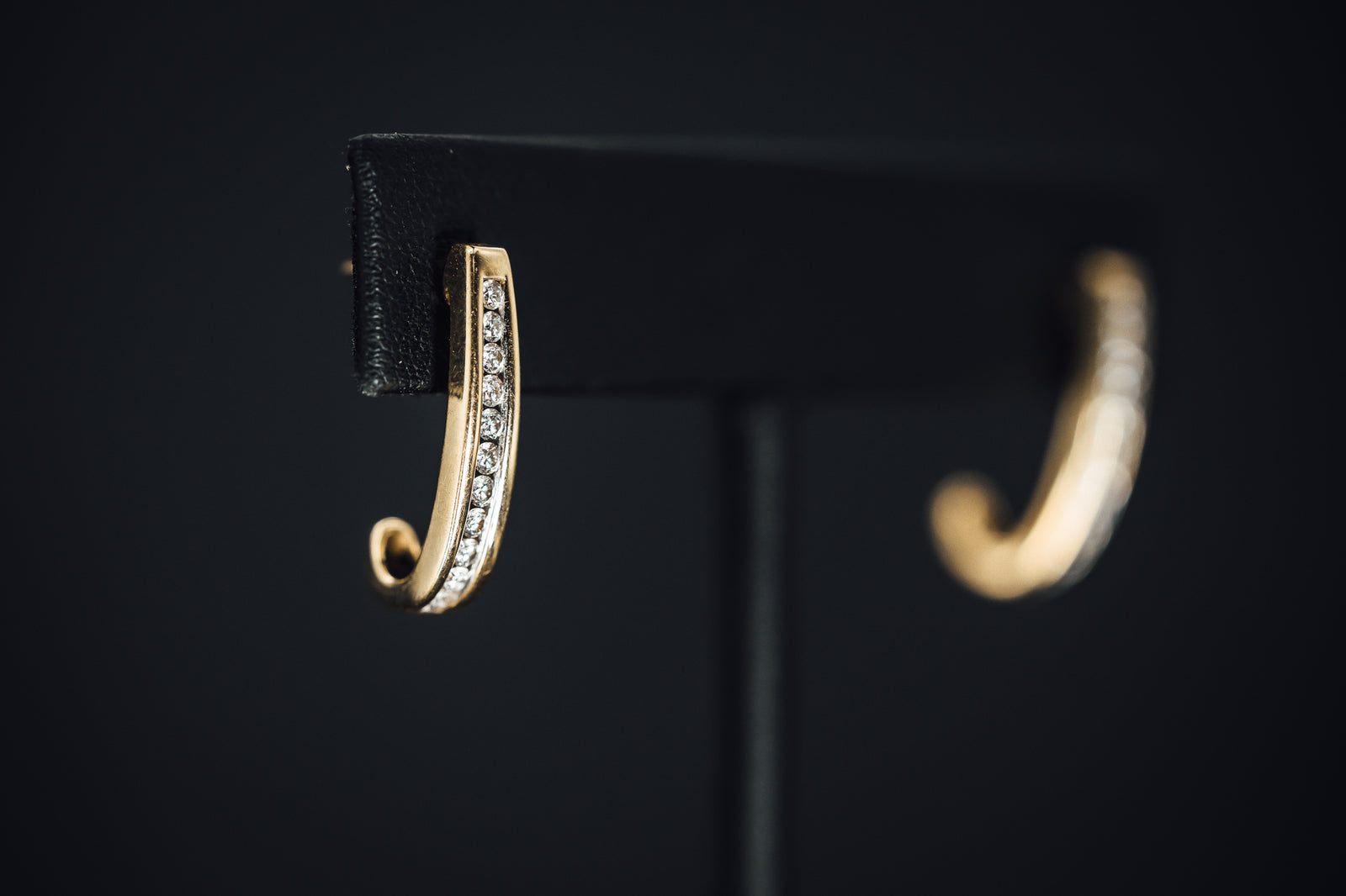 14k Yellow Gold Diamond J Hoop Earrings
