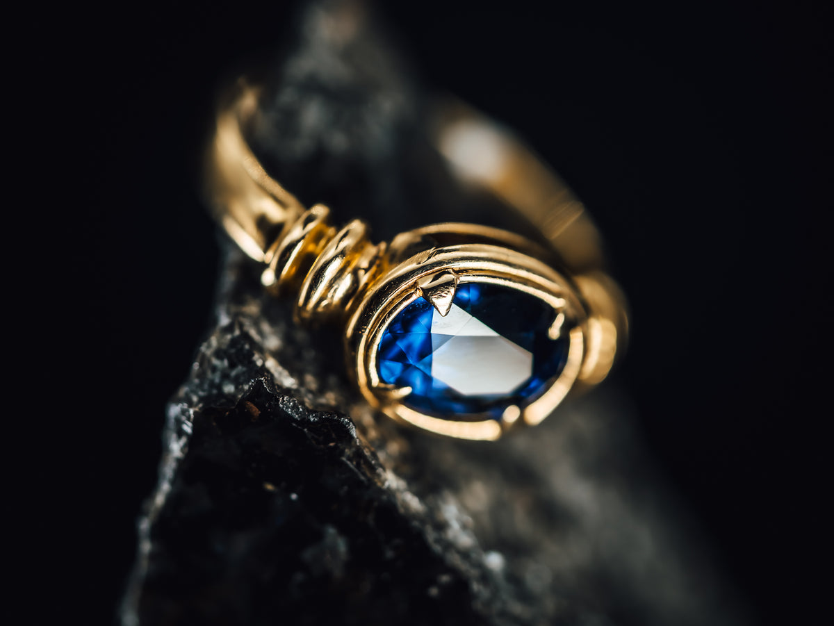 14k Yellow Gold Blue Spinel Ring