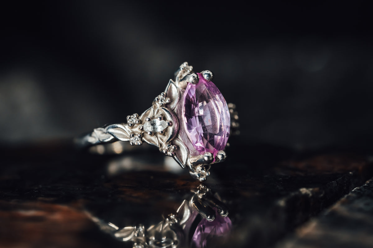 14k White Gold Pink Sapphire and Diamond Ring