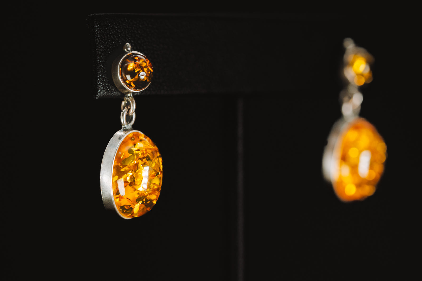 Sterling Silver Bezel Set Amber Drop Earrings