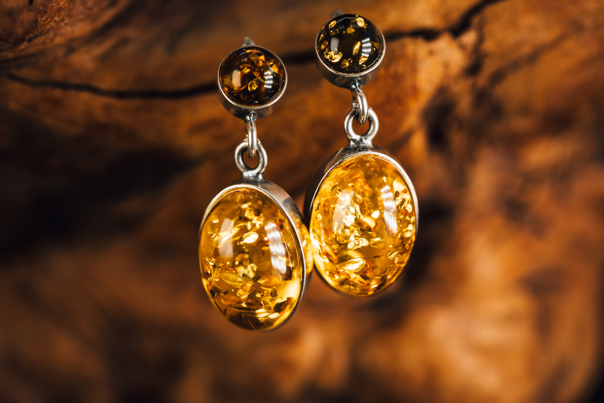 Sterling Silver Bezel Set Amber Drop Earrings