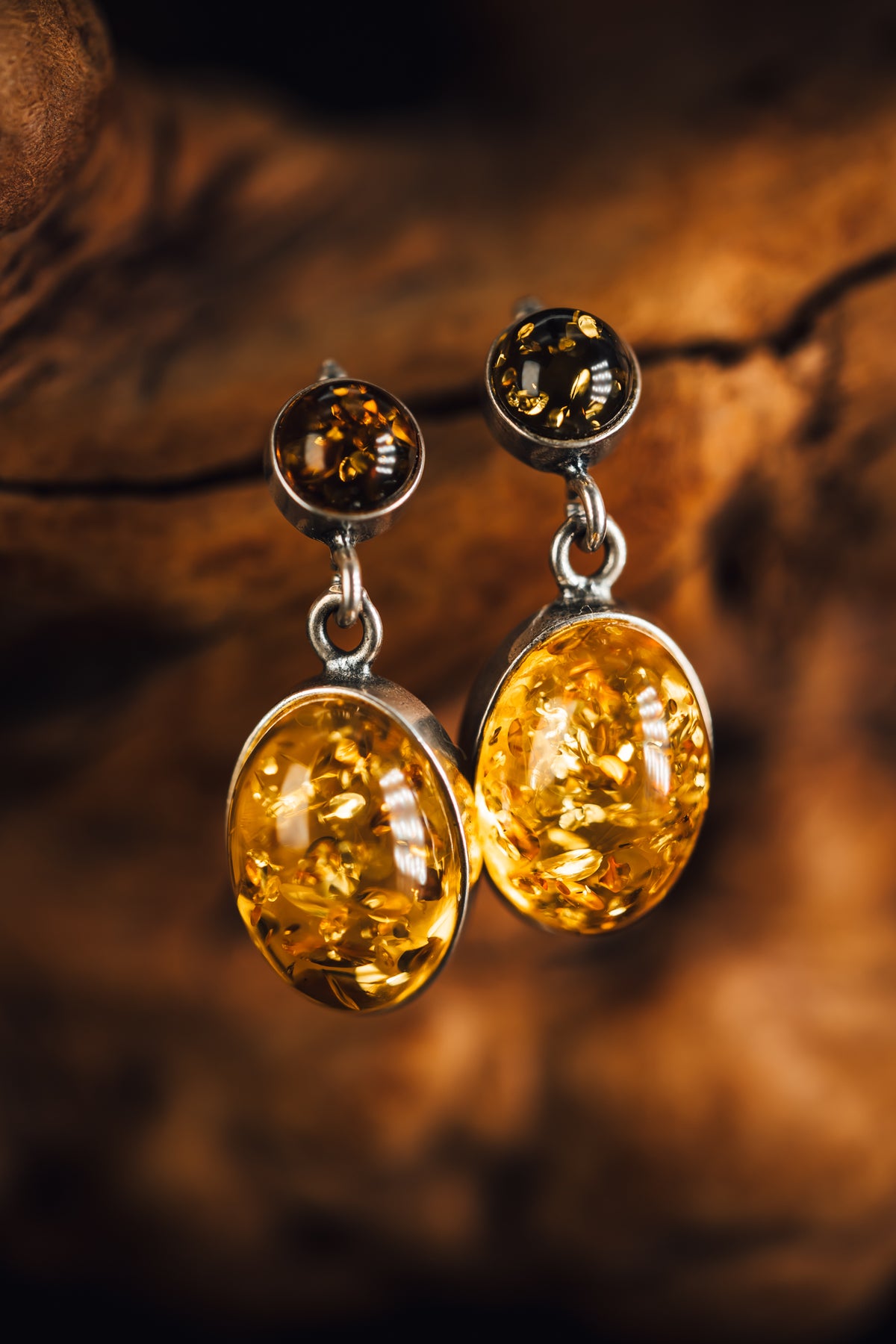 Sterling Silver Bezel Set Amber Drop Earrings