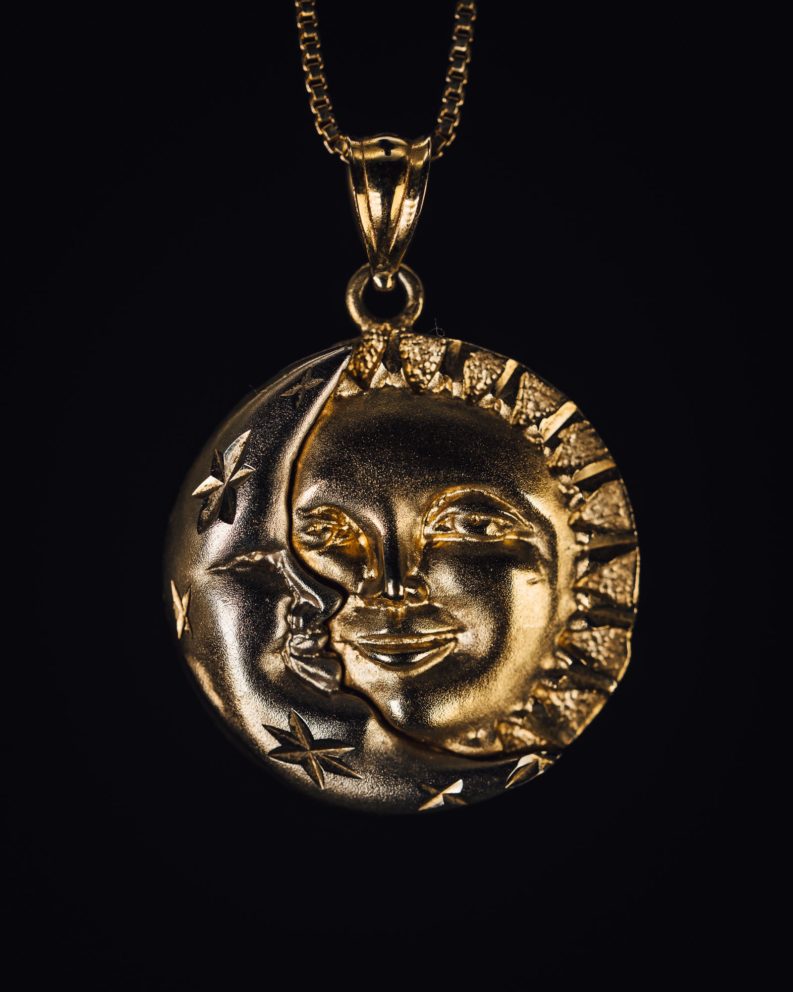 14k Yellow and White Gold Sun and Moon Pendant