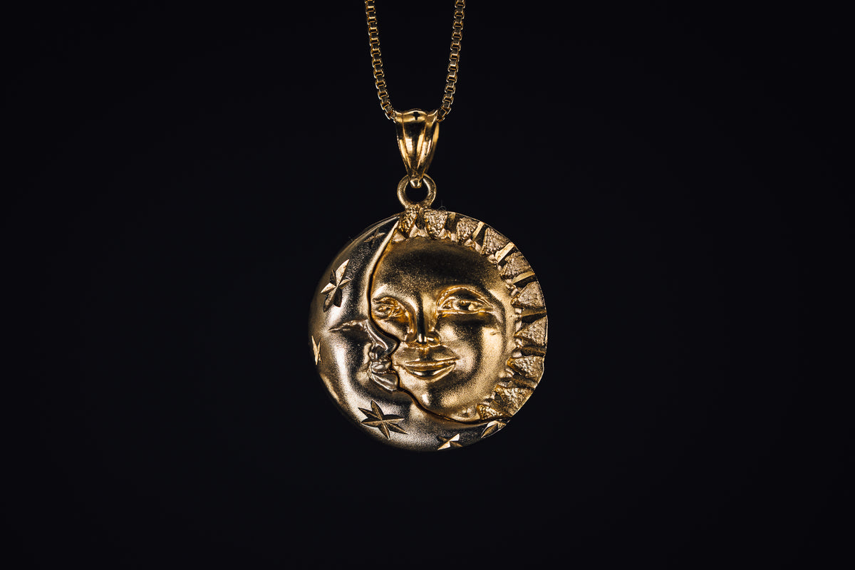 14k Yellow and White Gold Sun and Moon Pendant