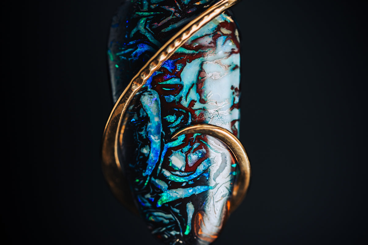 14k Yellow Gold Australian Boulder Opal Pendant