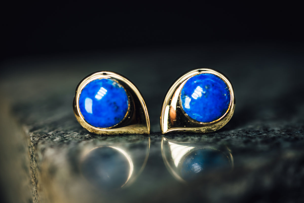 14k Yellow Gold and Lapis Earrings