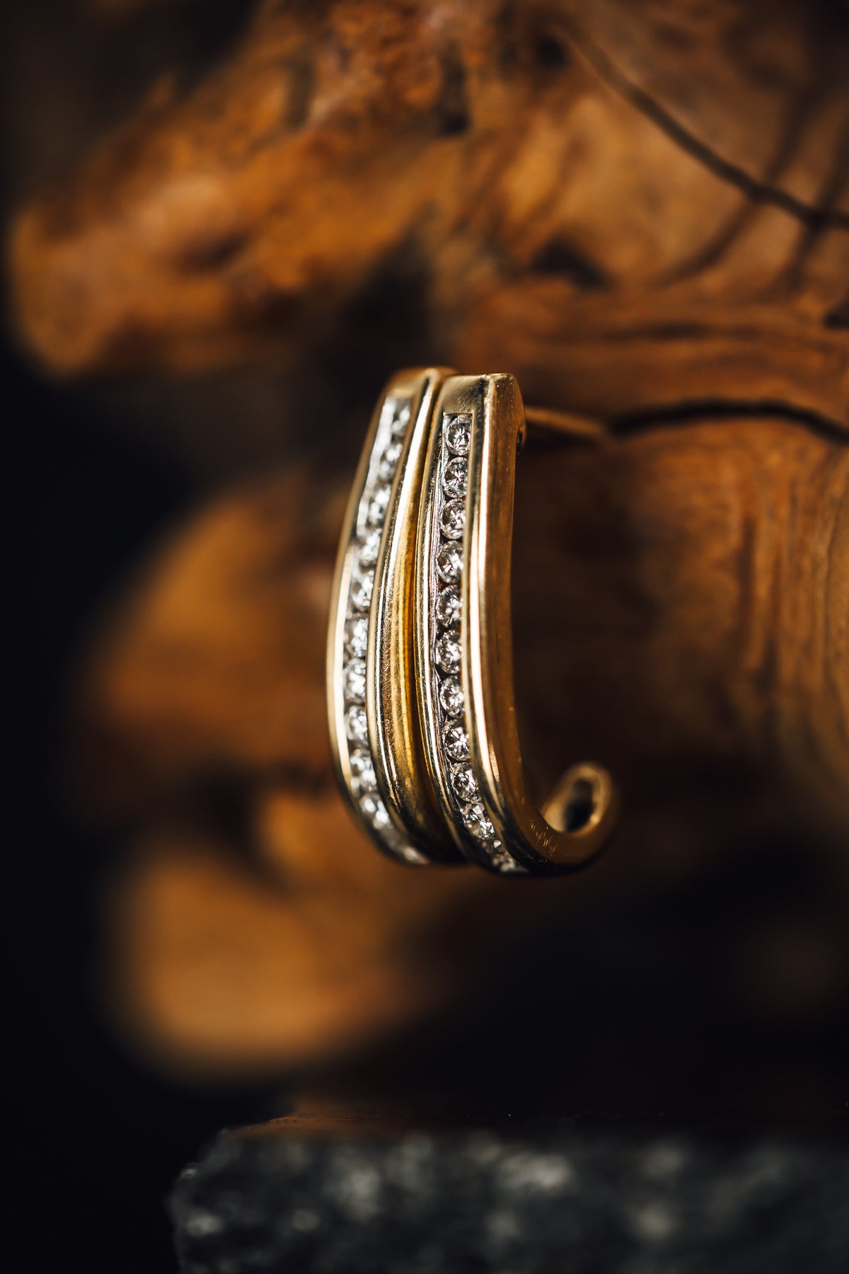 14k Yellow Gold Diamond J Hoop Earrings