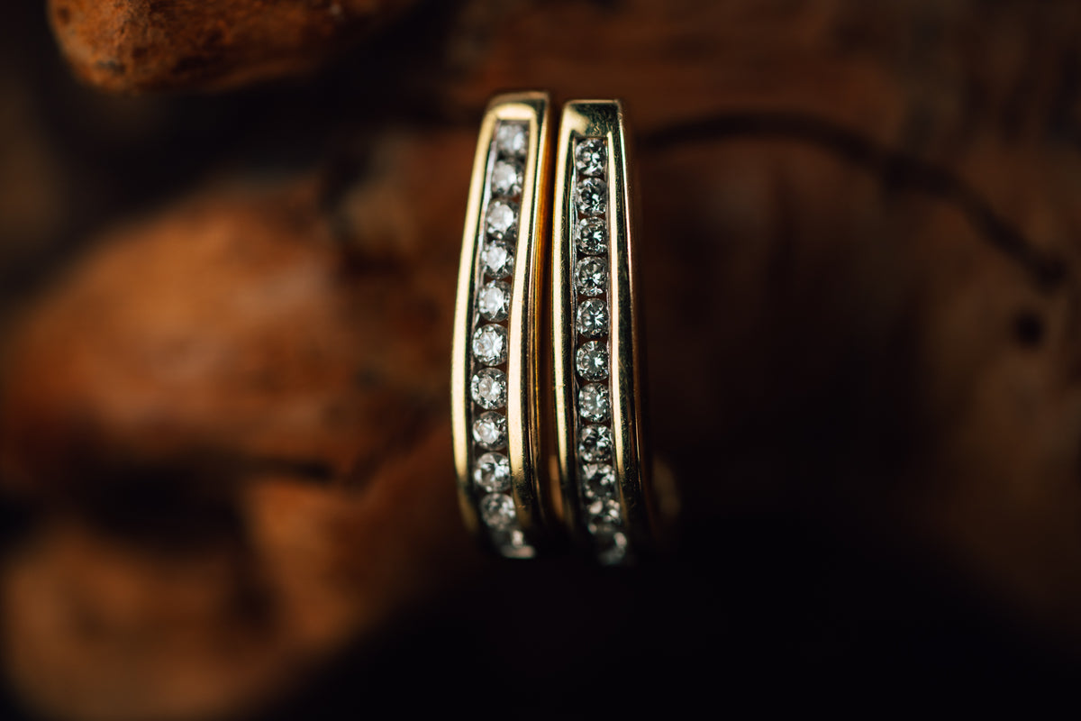 14k Yellow Gold Diamond J Hoop Earrings