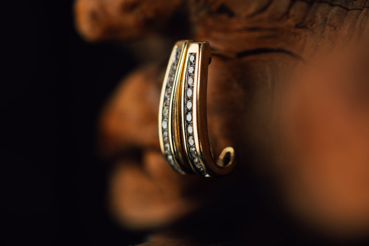 14k Yellow Gold Diamond J Hoop Earrings