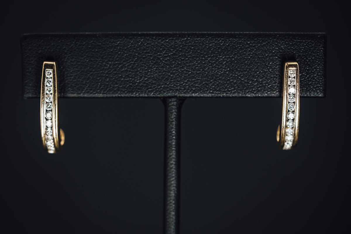 14k Yellow Gold Diamond J Hoop Earrings