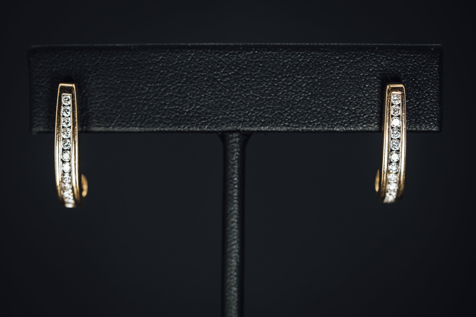 14k Yellow Gold Diamond J Hoop Earrings