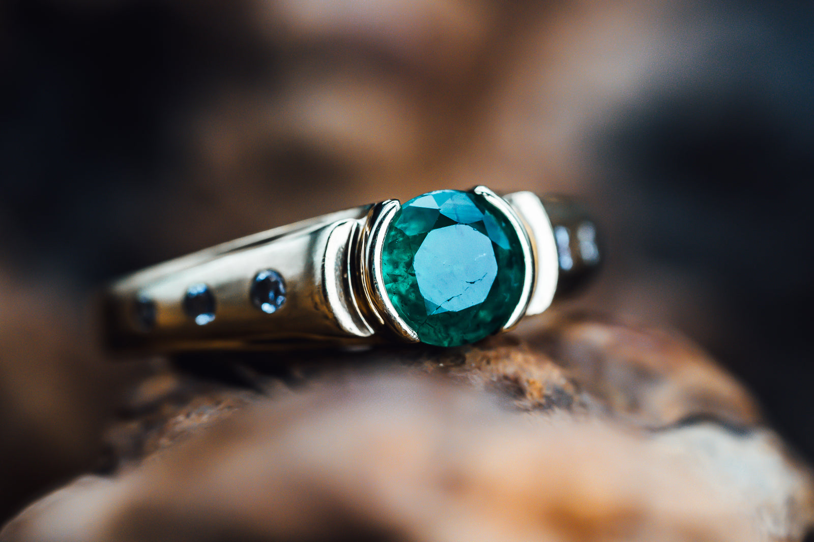 14k Yellow Gold Emerald and Diamond Estate Ring