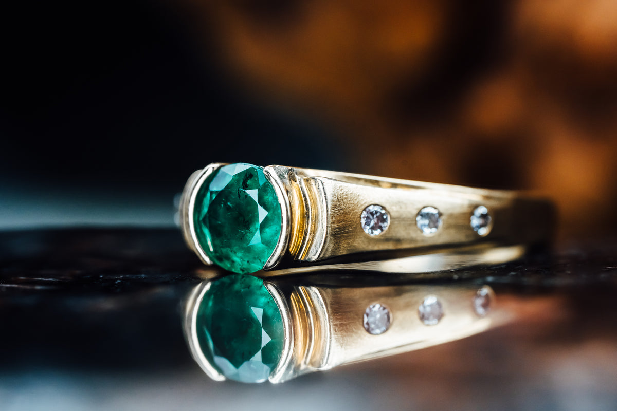 14k Yellow Gold Emerald and Diamond Estate Ring