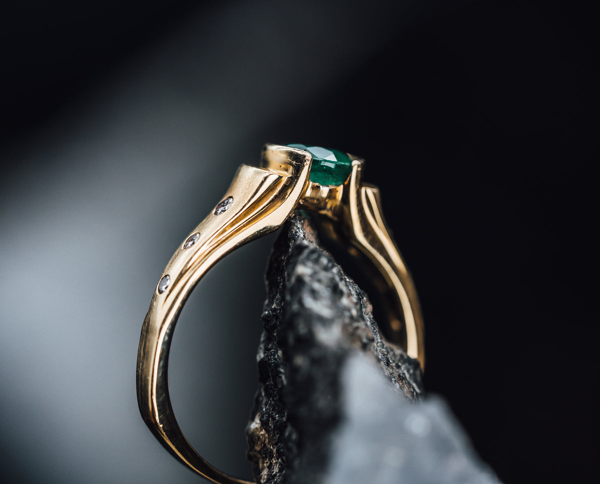 14k Yellow Gold Emerald and Diamond Estate Ring