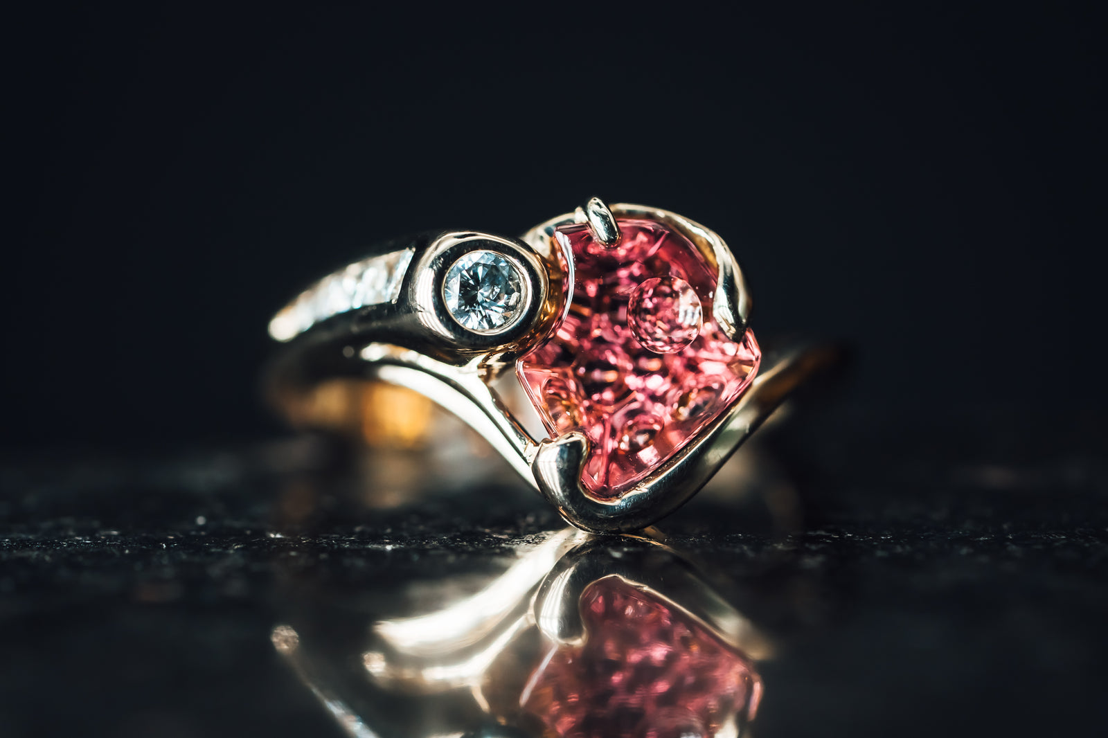 14k White Gold Pink Tourmaline and Diamond Ring
