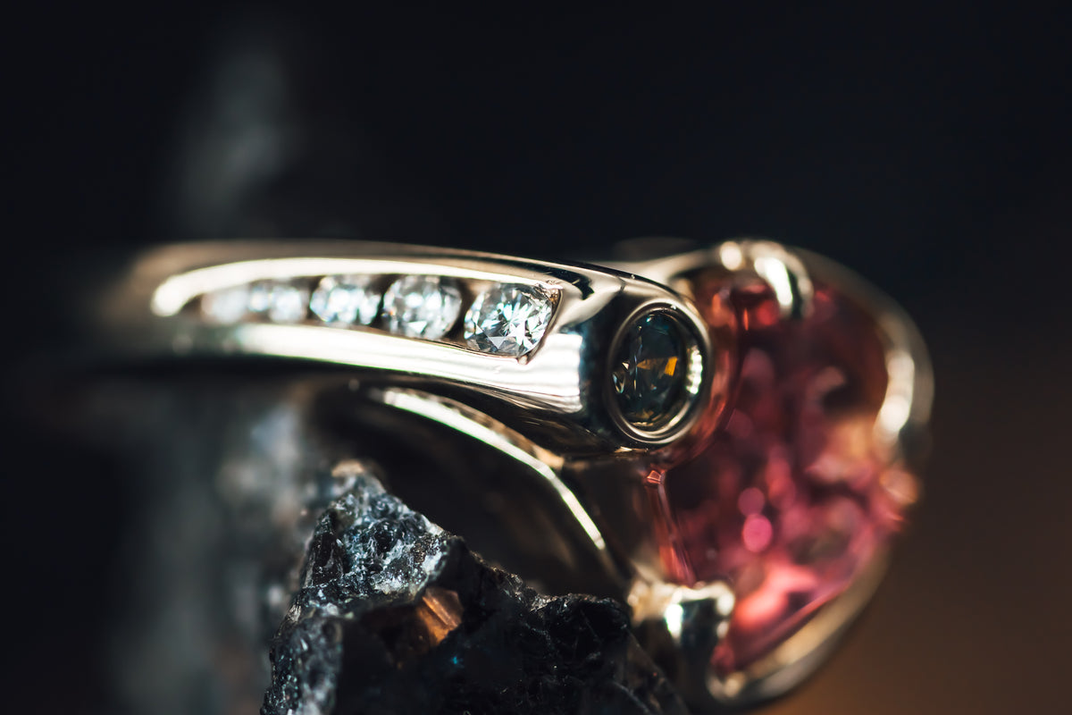 14k White Gold Pink Tourmaline and Diamond Ring