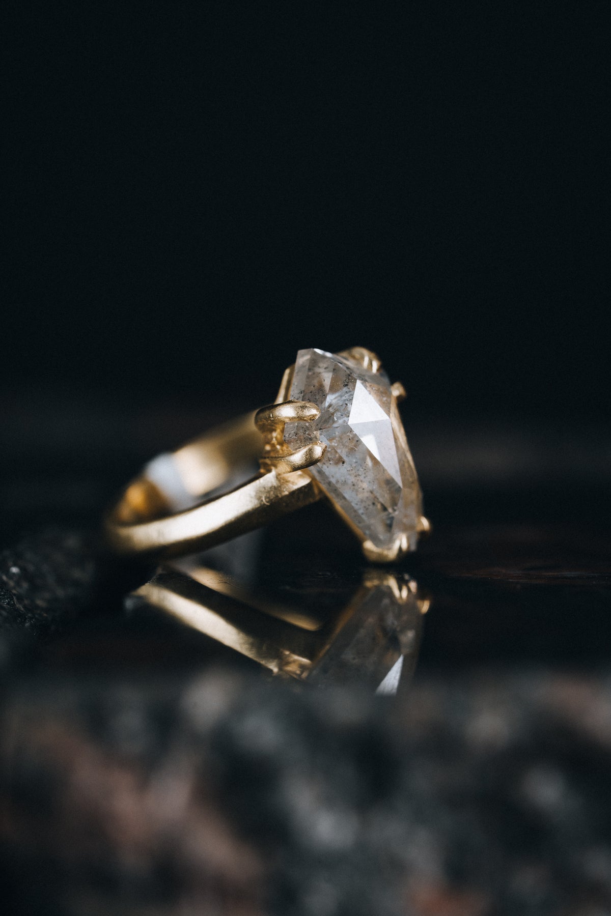 18k Yellow Gold Salt and Pepper Diamond Ring