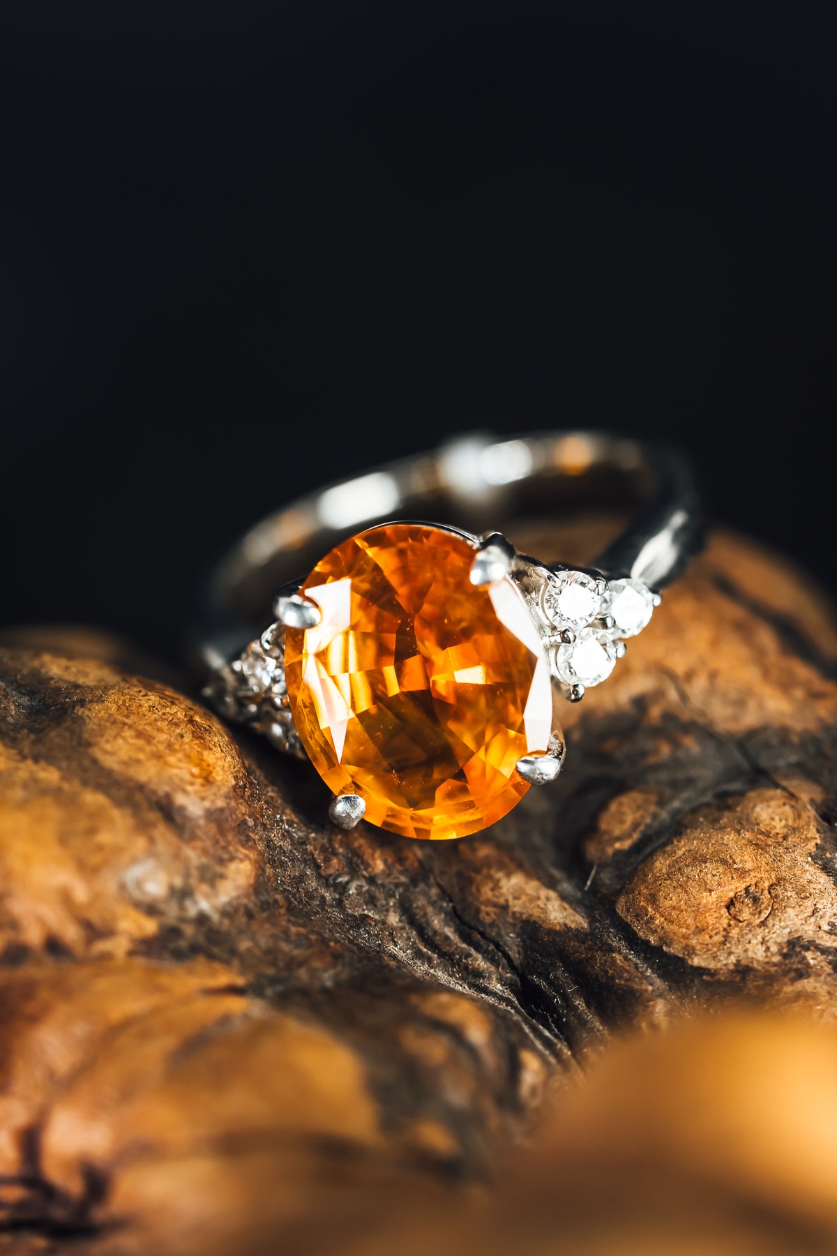 14k White Gold Orange Sapphire and Diamond Ring