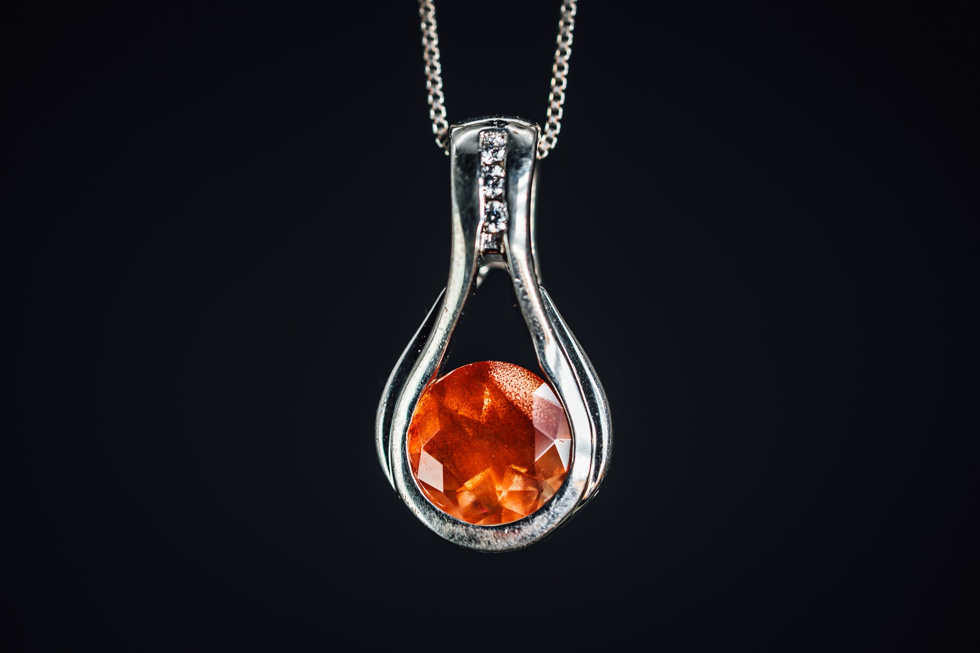 Sterling Silver Round Oregon Sunstone and CZ Pendant