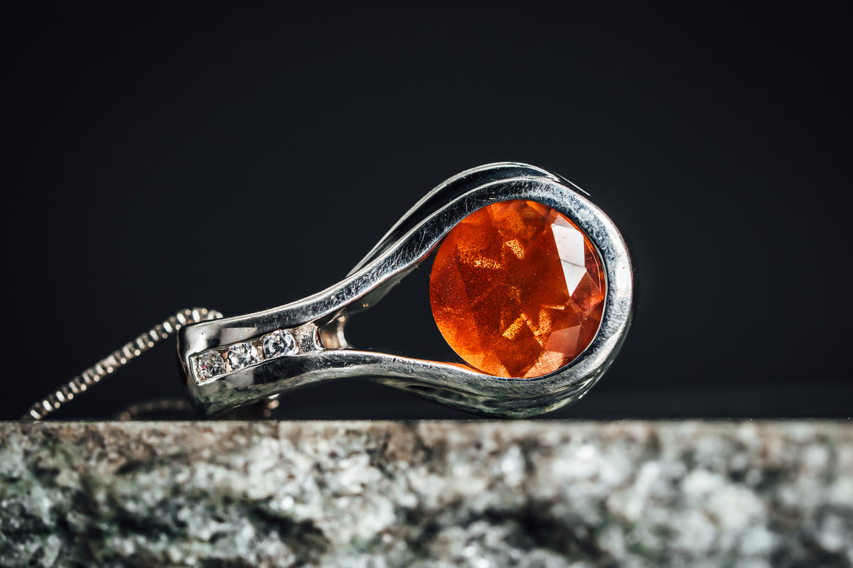 Sterling Silver Round Oregon Sunstone and CZ Pendant