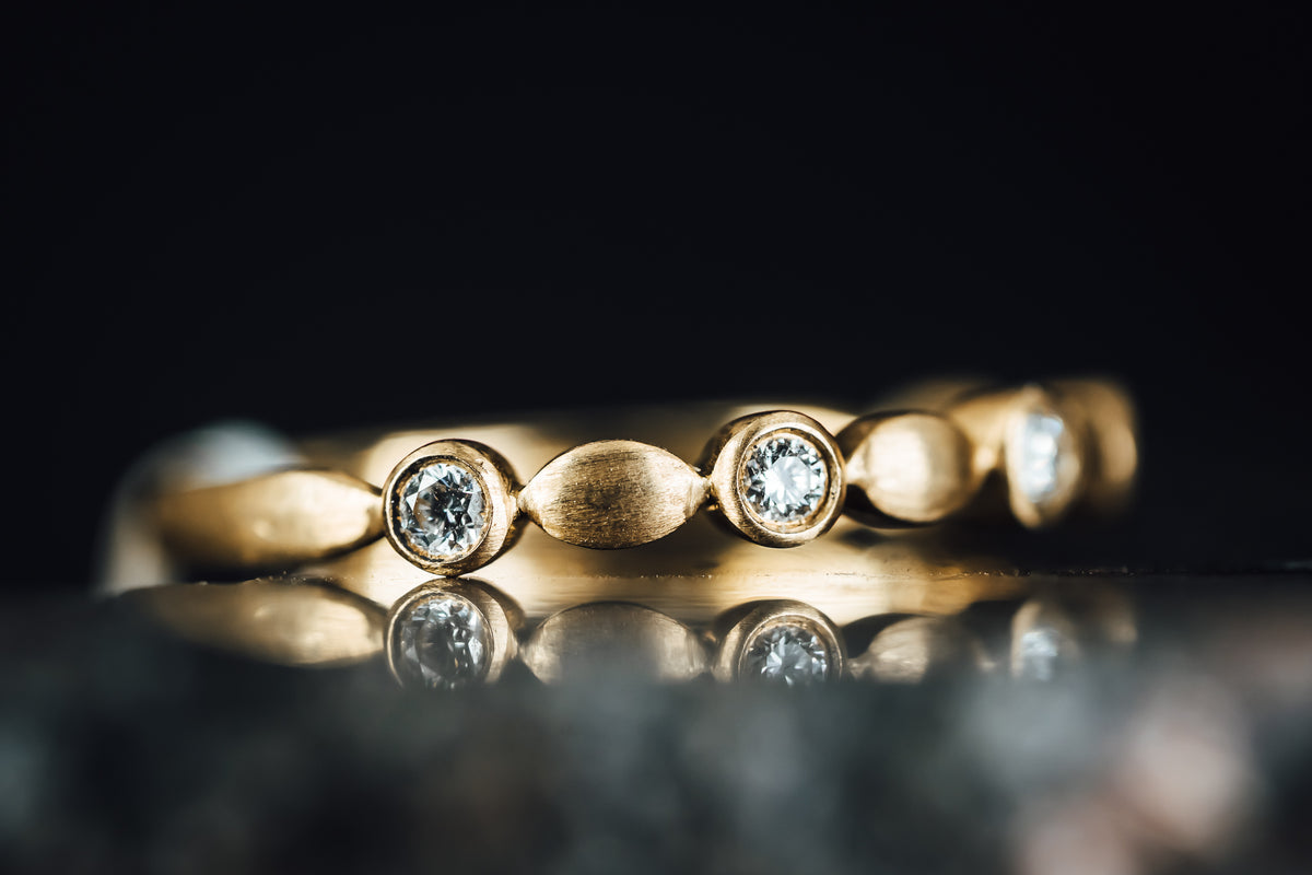 14k Brushed Yellow Gold Bezel Set Diamond Ring