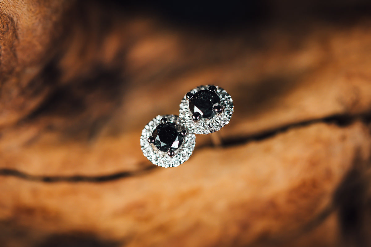 14k Rose Gold Black and White Diamond Earrings