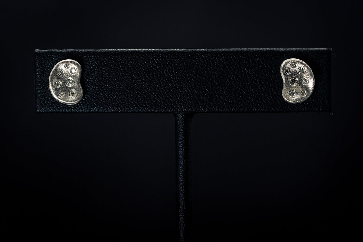 14k White Gold Concave Kidney Shaped Pave&#39; Diamond Earrings