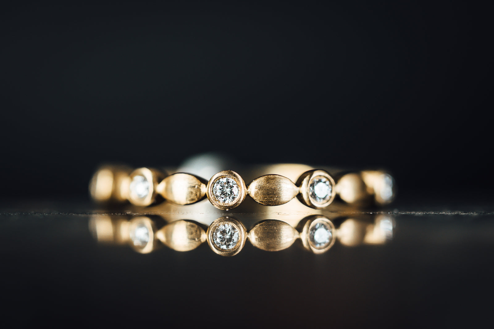 14k Brushed Yellow Gold Bezel Set Diamond Ring