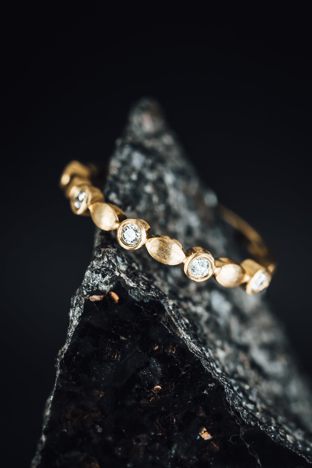 14k Brushed Yellow Gold Bezel Set Diamond Ring