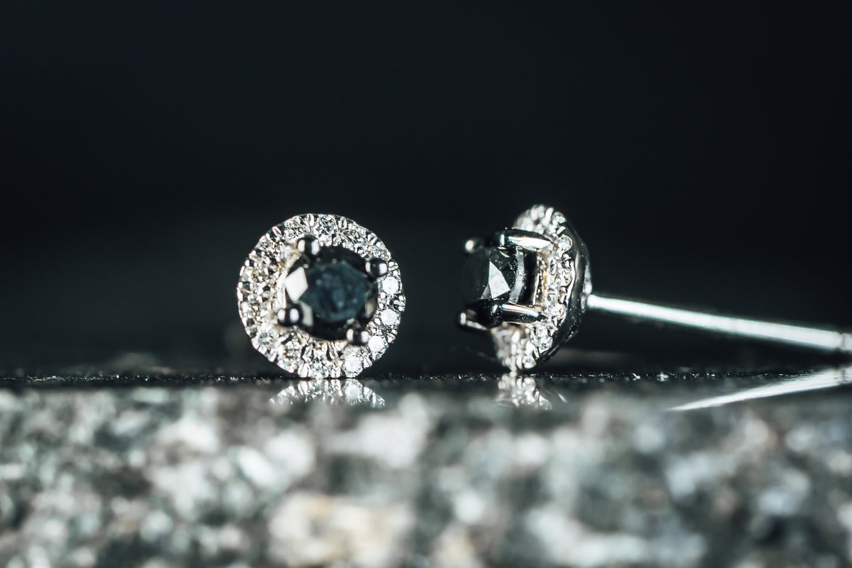 14k Rose Gold Black and White Diamond Earrings